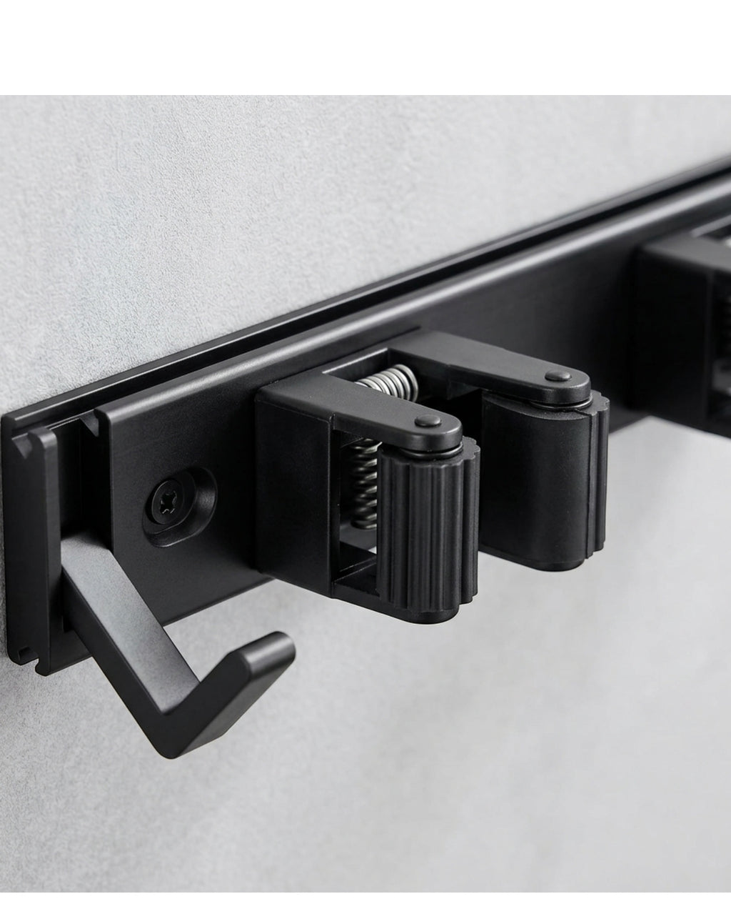 Dexbu Aluminum Mop and Broom Holder 5 Grips 6 Hooks 45 cm Black - Detail view