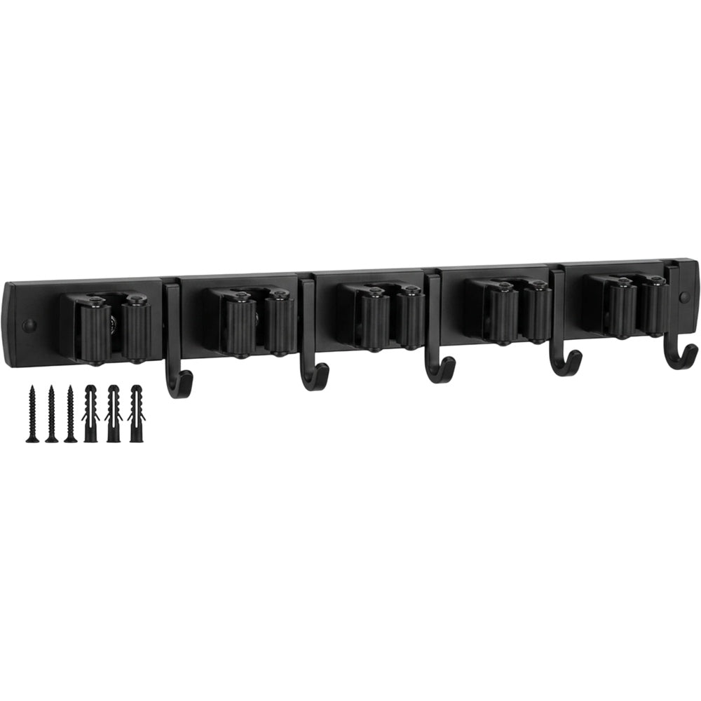 Dexbu Aluminum Mop and Broom Holder 5 Grips 6 Hooks 45 cm Black - Product view
