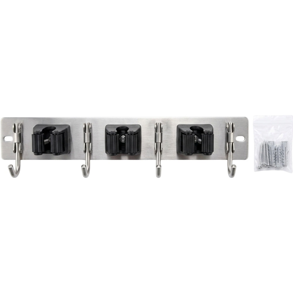 Dexbu Stainless Steel Mop and Broom Holder 3 Clamps 4 Hooks 35 cm - Product view