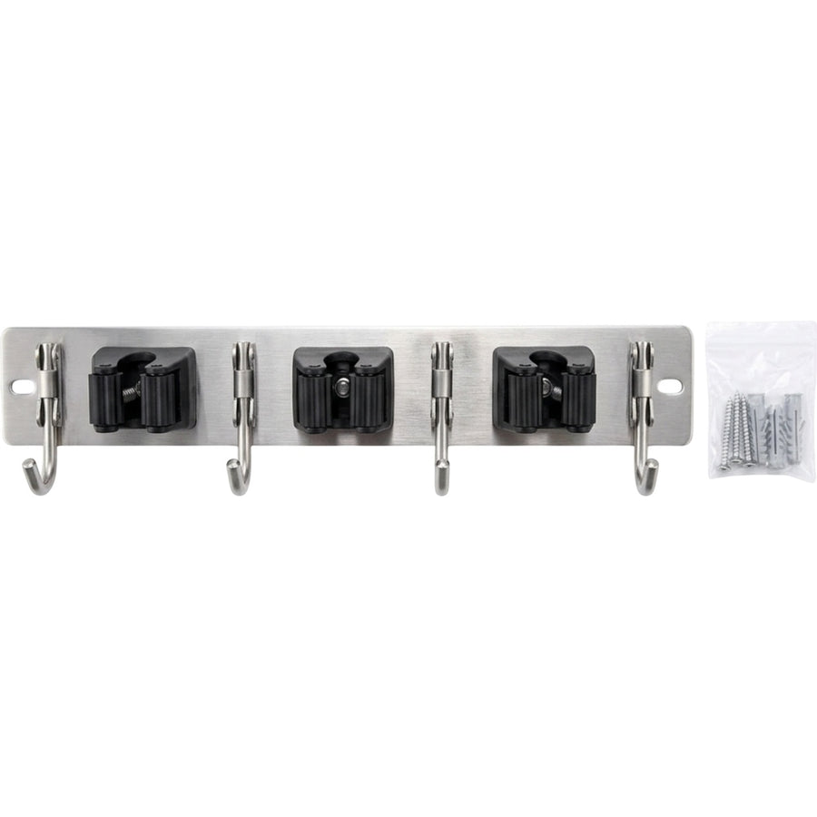 Dexbu Stainless Steel Mop and Broom Holder 3 Clamps 4 Hooks 35 cm